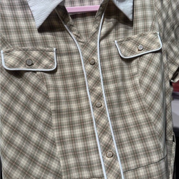 Chic Beige Checkered Midi Dress with White Collar - Picture 6 of 6